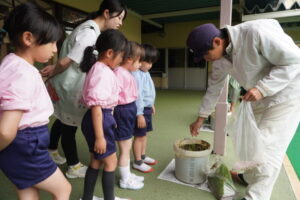 最後は肥料をあげて、大きくなぁれ!の様子